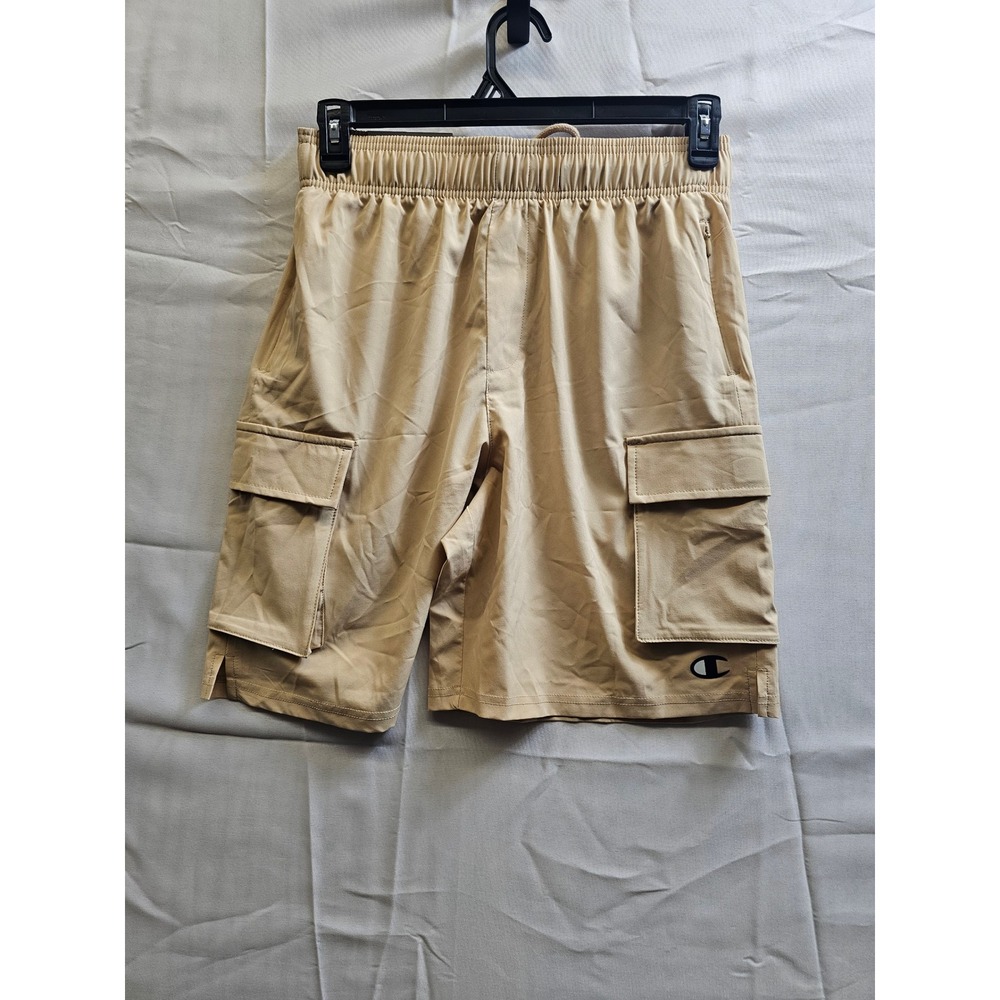 Champion Mens‎ Cargo Shorts Tan Khaki Elastic Waist Athletic Pockets Small NWT